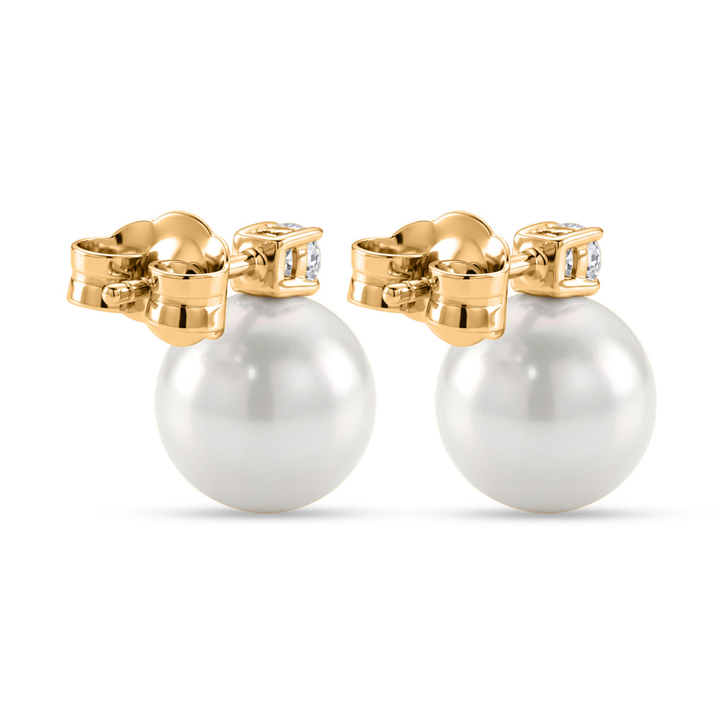 D'Joy - Premium White Edison Pearl (10-11mm) & Lab Grown Diamond Ball Drop Earring with Push Back in Yellow Gold Plated Sterling Silver_8615926_4