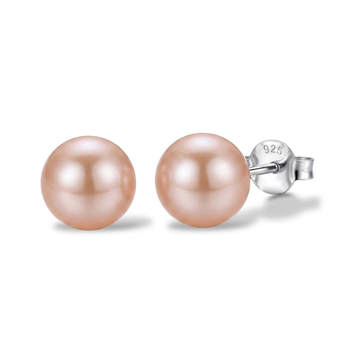 D'Joy - Premium Peach Edison (10-11mm) Stud Ball Earring with Push Back in Rhodium Overlay Sterling Silver 11.40 Ct. V32524204 0