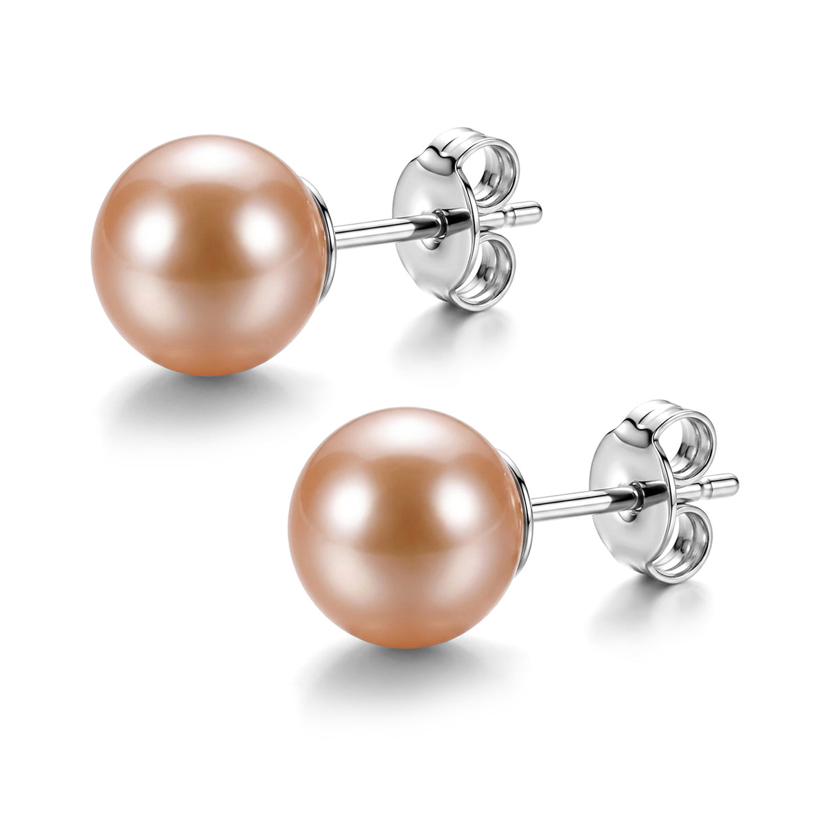 D'Joy - Premium Peach Edison (10-11mm) Stud Ball Earring with Push Back in Rhodium Overlay Sterling Silver 11.40 Ct. V32524204 4