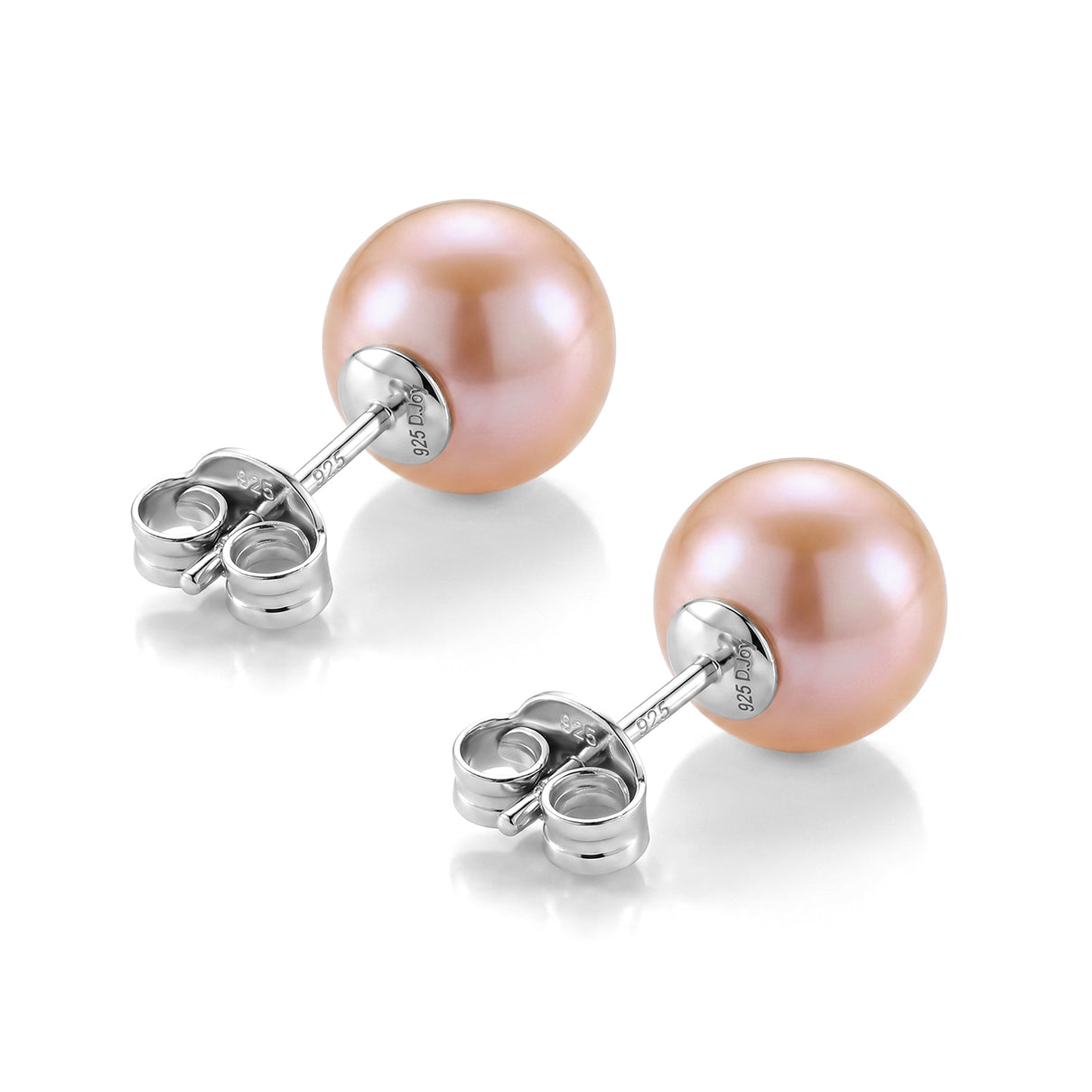 D'Joy - Premium Peach Edison (10-11mm) Stud Ball Earring with Push Back in Rhodium Overlay Sterling Silver 11.40 Ct. V32524204 5