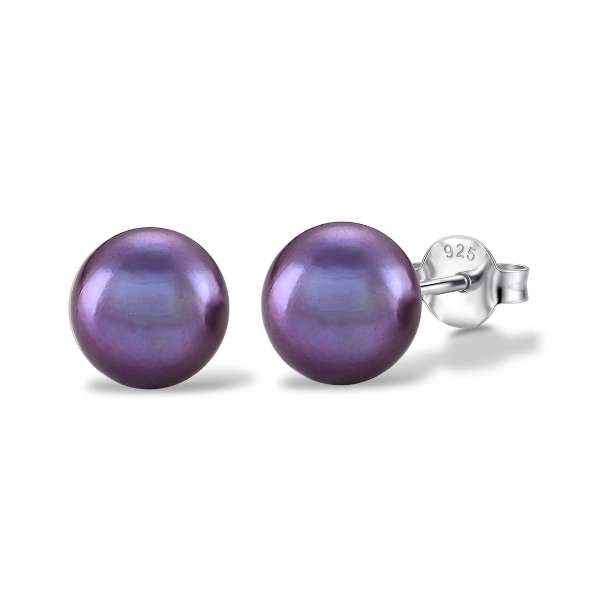 D'Joy - Purple Edison Pearl (10-11mm) Stud Ball Earring with Push Back in Rhodium Overlay Sterling Silver 11.40 Ct. 8615962 0