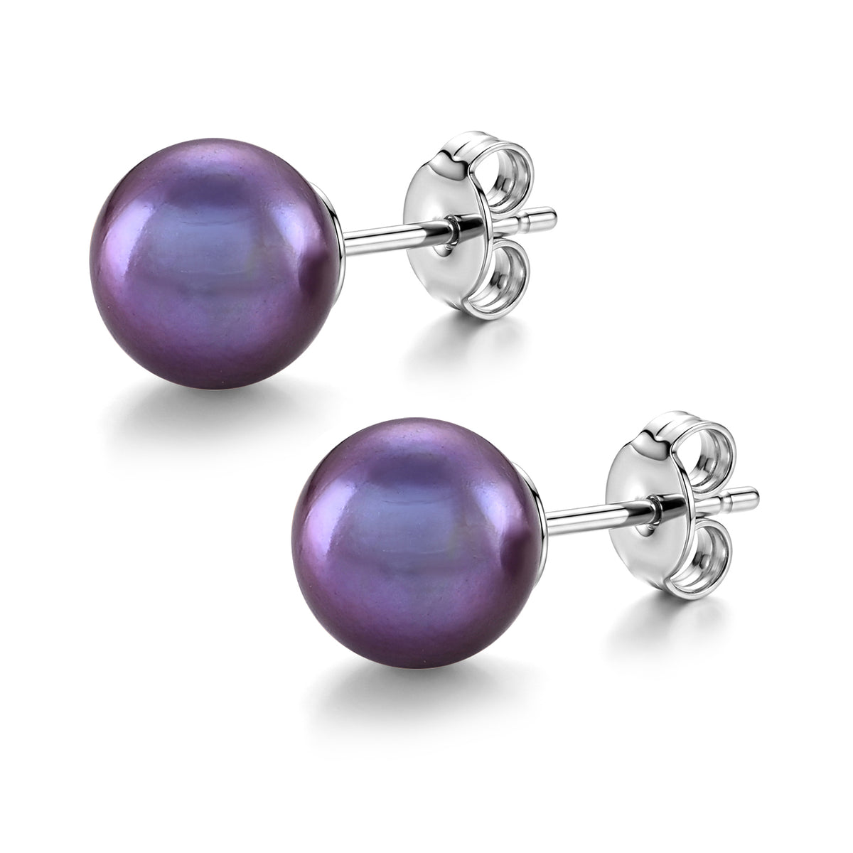 D'Joy - Purple Edison Pearl (10-11mm) Stud Ball Earring with Push Back in Rhodium Overlay Sterling Silver 11.40 Ct. 8615962 4