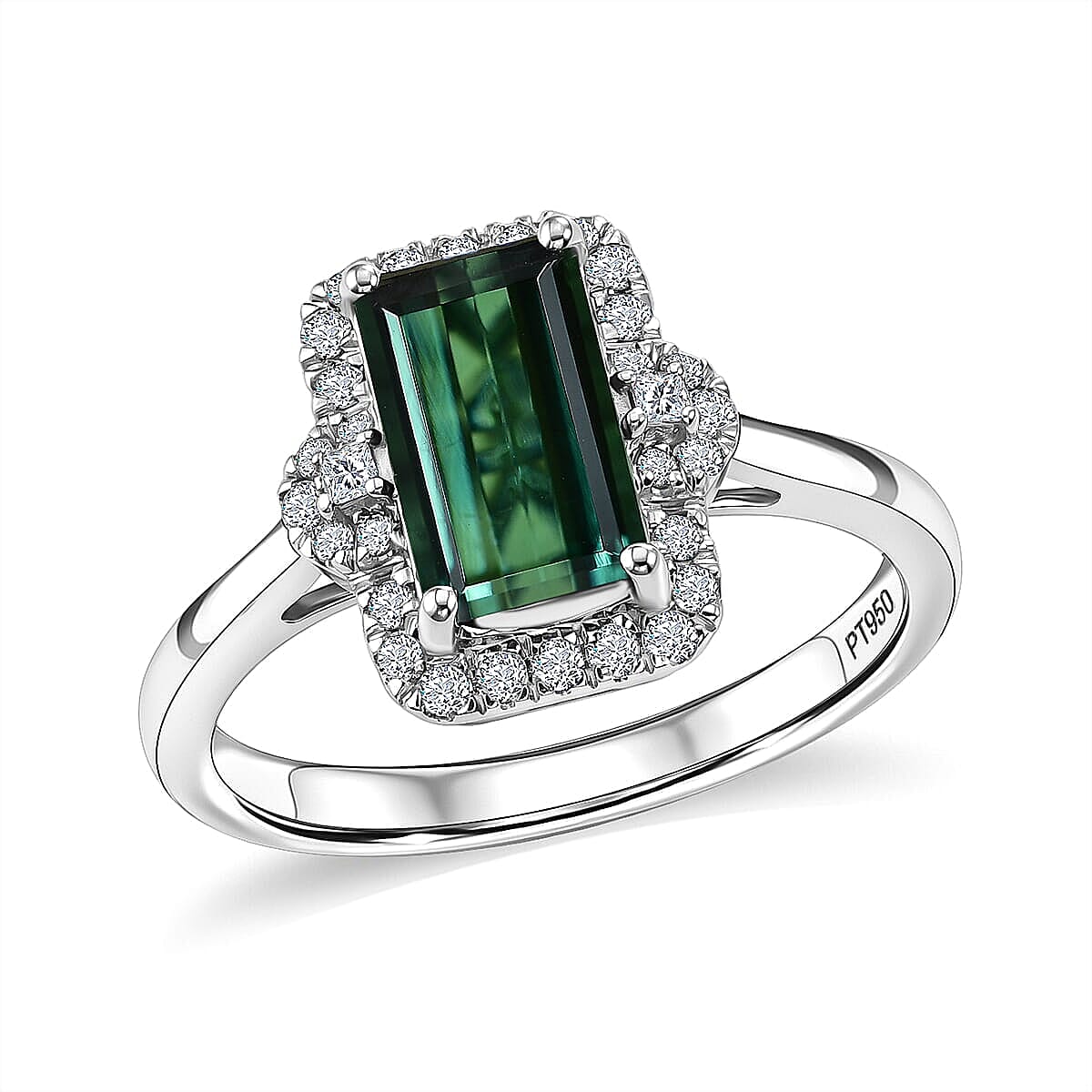 Certified and Appraised RHAPSODY AAAA Lagoon Tourmaline and White Diamond EF, VS Main Stone With Surrounding Stone Ring in 950 Platinum , Platinum Wt.6.33 Gms 2.560 Ct. 8616058 0