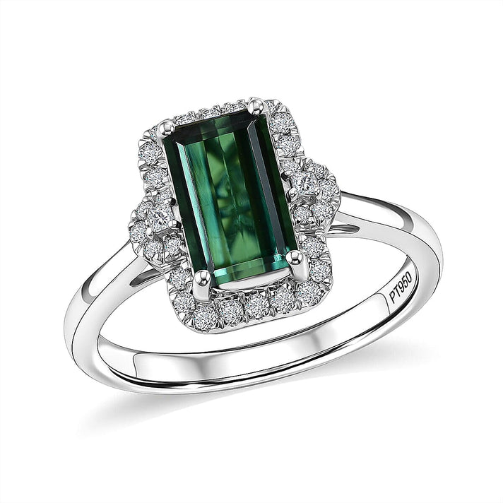 Certified and Appraised RHAPSODY AAAA Lagoon Tourmaline and White Diamond EF, VS Main Stone With Surrounding Stone Ring in 950 Platinum , Platinum Wt.6.33 Gms 2.560 Ct. 8616058 1
