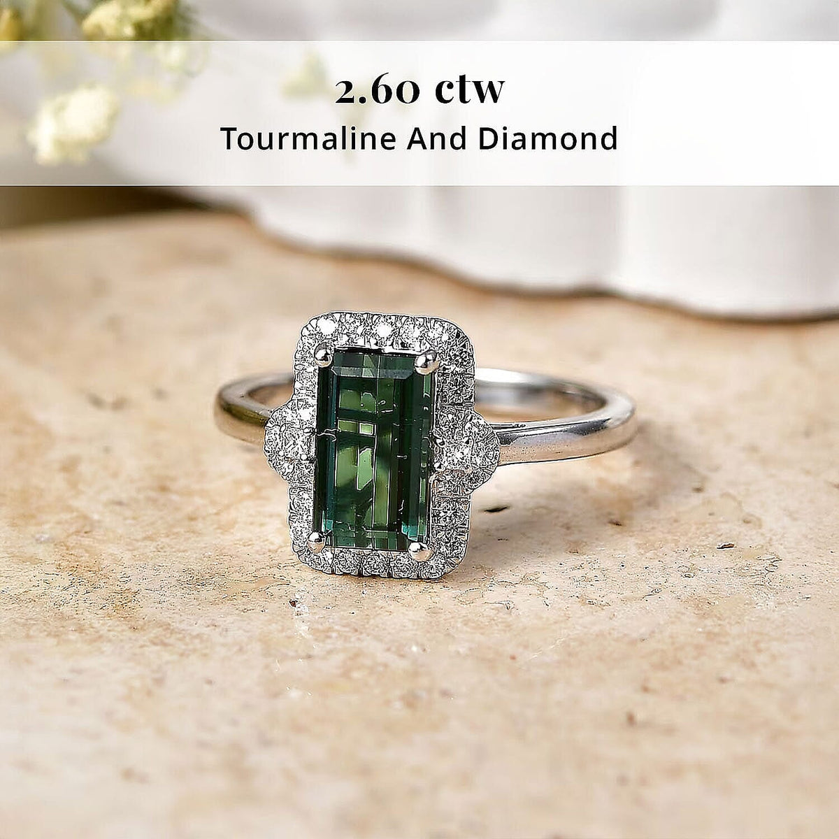 Certified and Appraised RHAPSODY AAAA Lagoon Tourmaline and White Diamond EF, VS Main Stone With Surrounding Stone Ring in 950 Platinum , Platinum Wt.6.33 Gms 2.560 Ct. 8616058 2