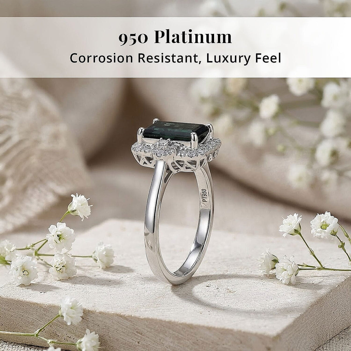 Certified and Appraised RHAPSODY AAAA Lagoon Tourmaline and White Diamond EF, VS Main Stone With Surrounding Stone Ring in 950 Platinum , Platinum Wt.6.33 Gms 2.560 Ct. 8616058 3