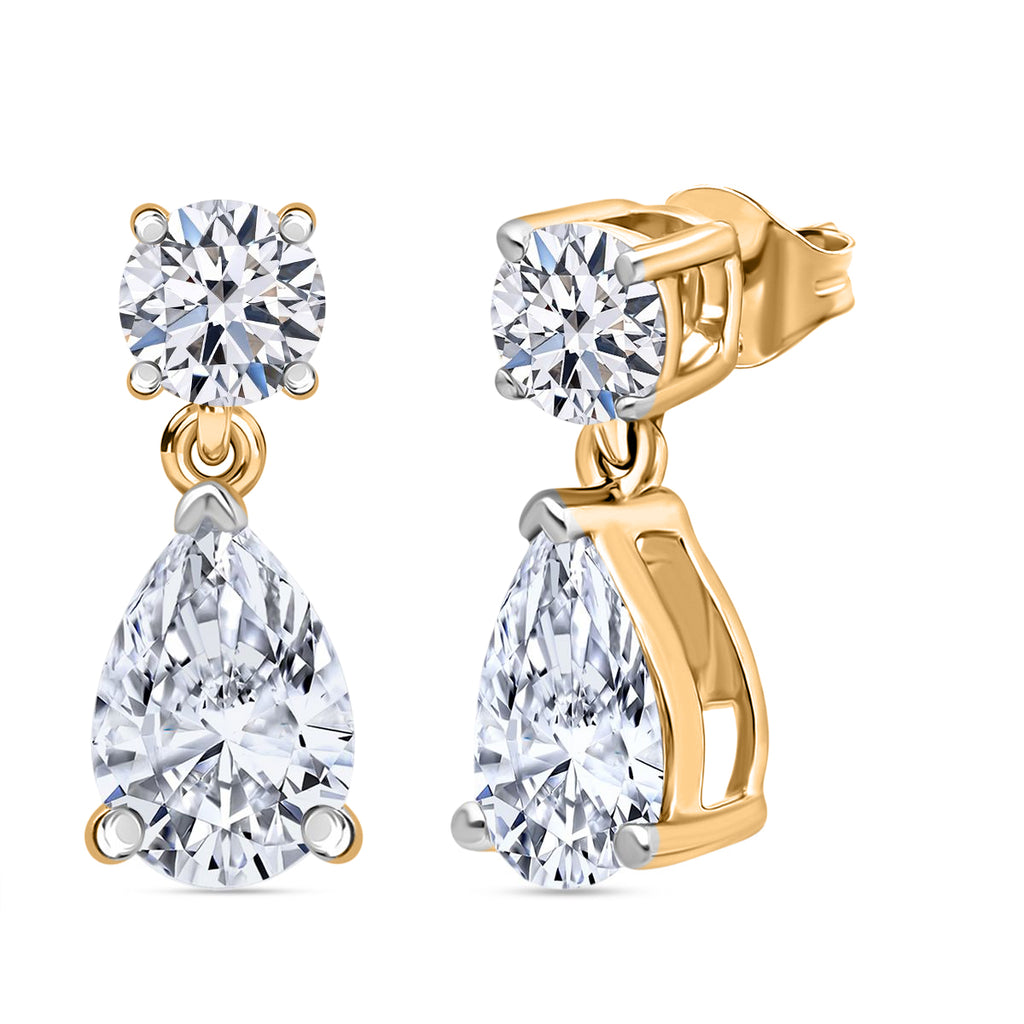 Luxuriant - Lab Grown Diamond (SI/G-H) Pear Cut Drop Earring with Push Post in 18K Vermeil Yellow Gold Plated Sterling Silver 2.00 Ct._8616065