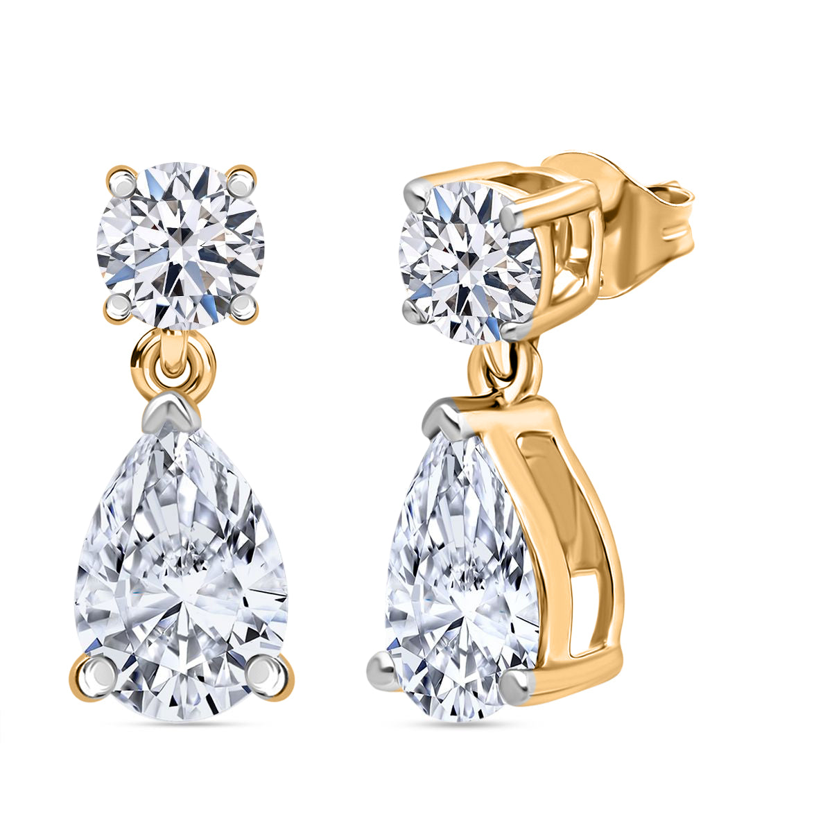 LUXURIANT 2 Ct. Lab Grown Diamond Pear Cut Drop Earring with Push Post in 18K Vermeil Yellow Gold Plated Sterling Silver (SI-G-H) 8616065 0