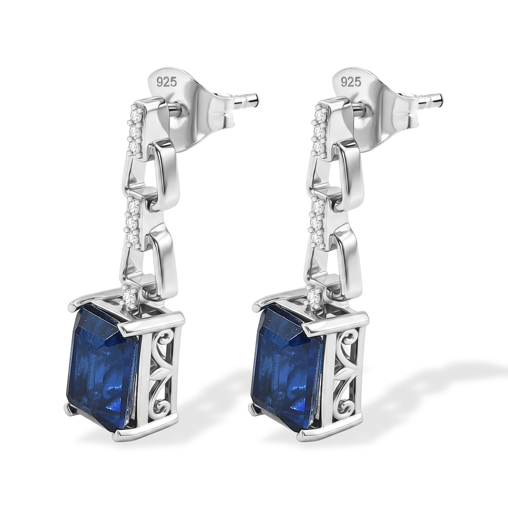 D'Joy - Ceylon Color Quartz & White Zircon Dangling Earring with Push Post in Platinum Overlay Sterling Silver 4.07 Ct._8616074_3