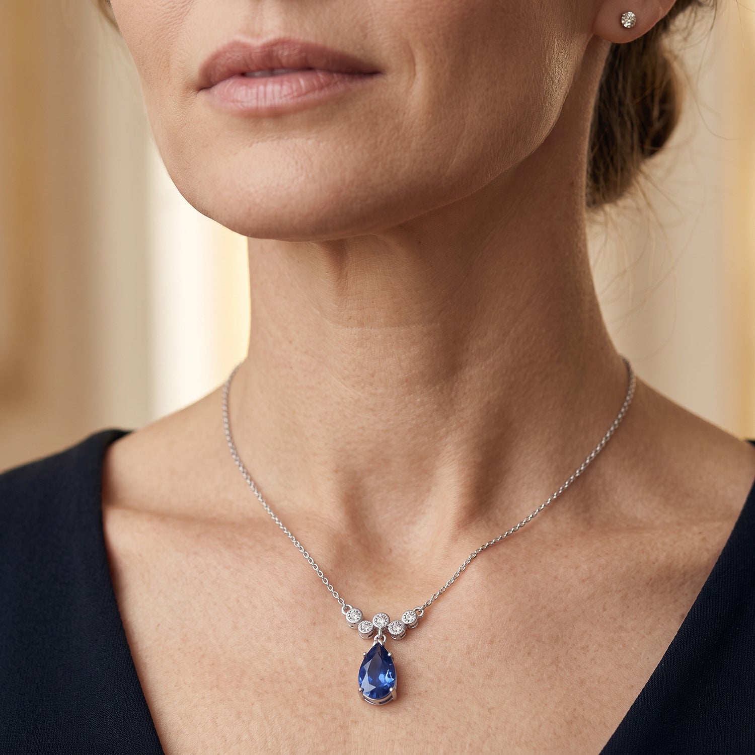 D'Joy - Ceylon Color Quartz &amp; White Zircon Drop Necklace (Size - 20) in Platinum Overlay Sterling Silver 6.85 Ct. V32532988 2
