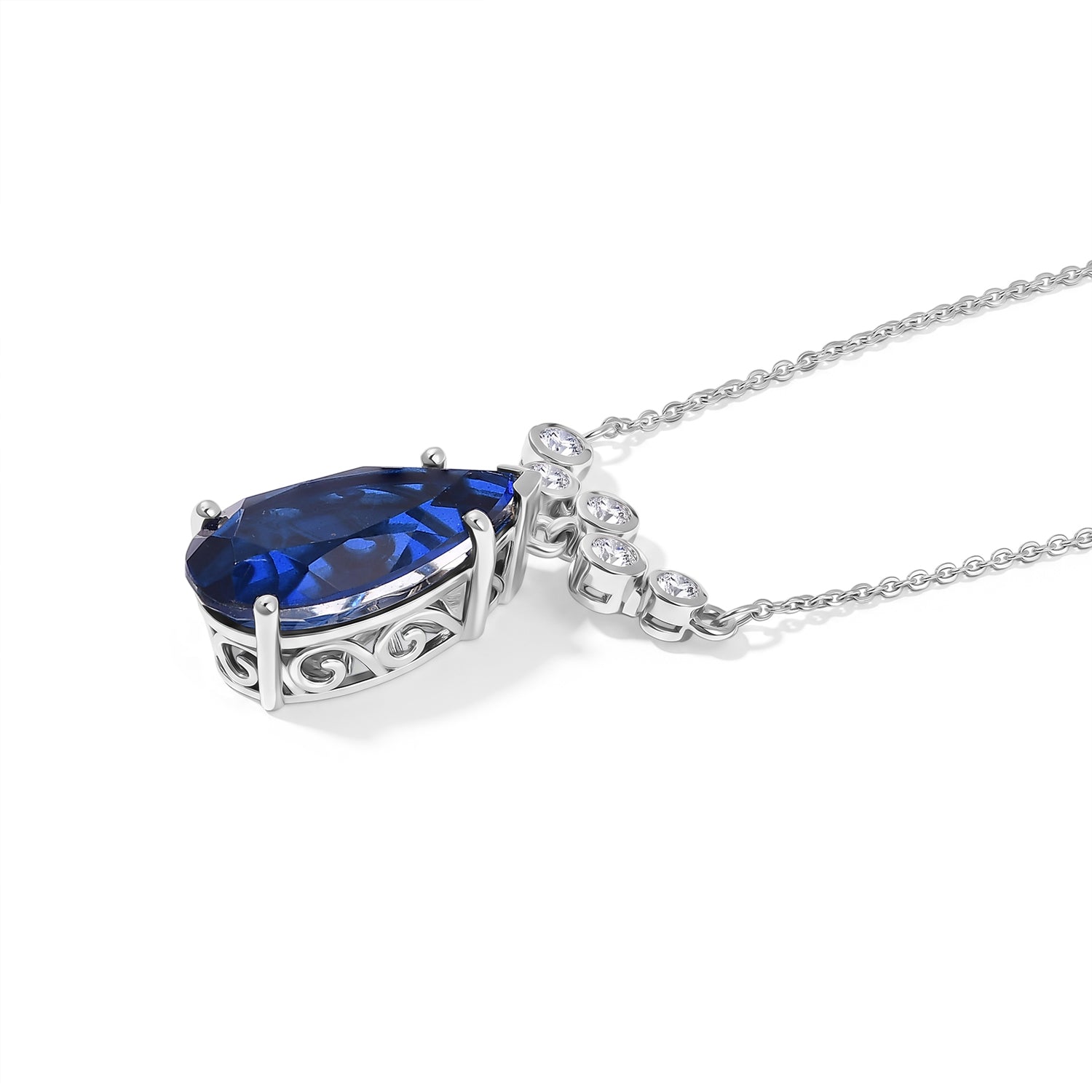 D'Joy - Ceylon Color Quartz &amp; White Zircon Drop Necklace (Size - 20) in Platinum Overlay Sterling Silver 6.85 Ct. V32532988 4