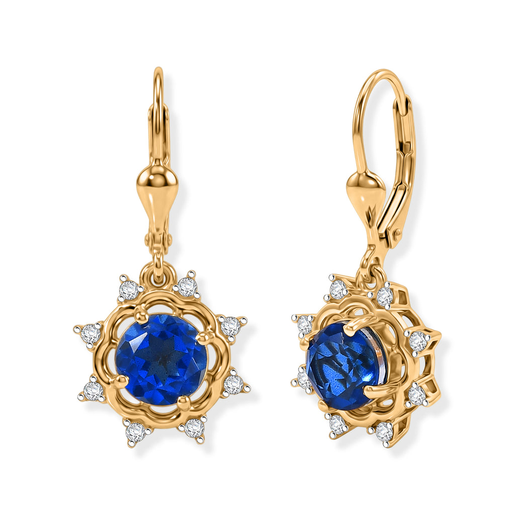 D'Joy - Ceylon Color Quartz & White Zircon Sunburst Earring with Lever Back in Yellow Gold Plated Sterling Silver 3.40 Ct._8616078