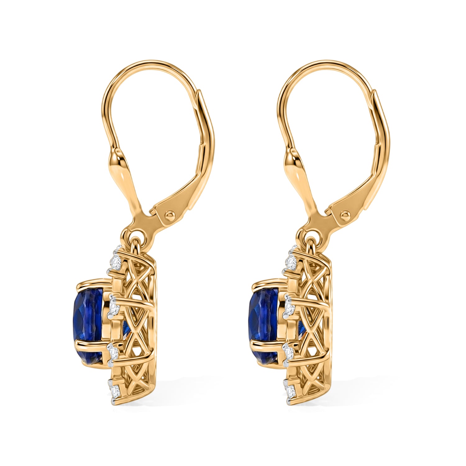 D'Joy - Ceylon Color Quartz &amp; White Zircon Sunburst Earring with Lever Back in Yellow Gold Plated Sterling Silver 3.40 Ct. V32513439 4
