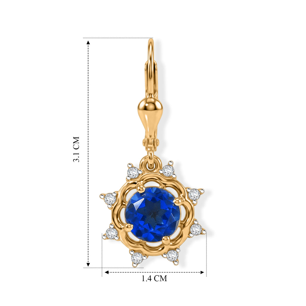 D'Joy - Ceylon Color Quartz & White Zircon Sunburst Earring with Lever Back in Yellow Gold Plated Sterling Silver 3.40 Ct._8616078_4