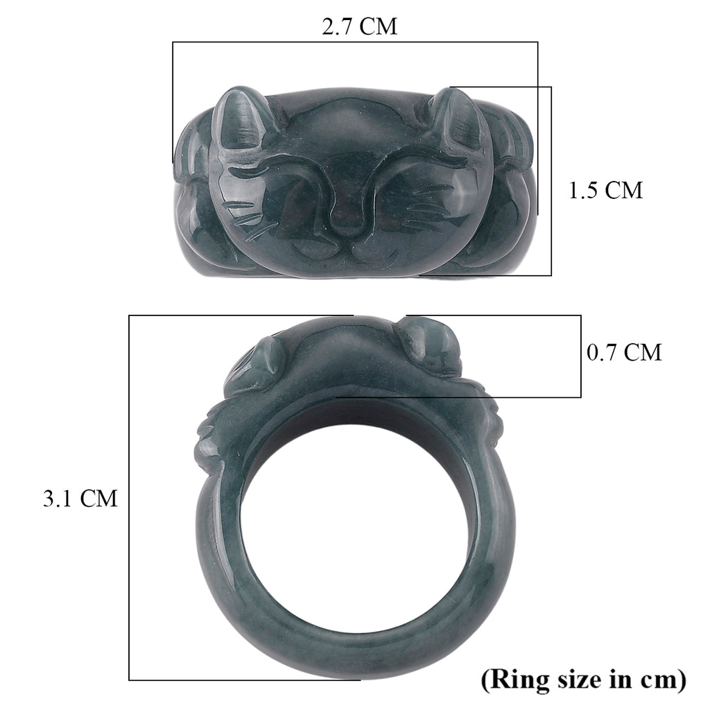 Natural Olmec Jade Maneki-Neko Ring (Size - Q) 30.00 Ct._8616096_5