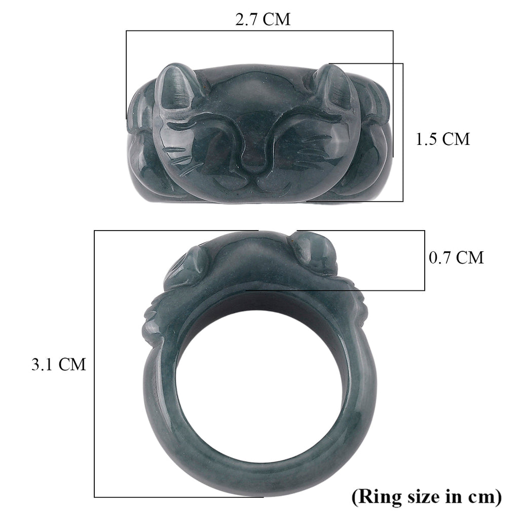 Natural Jade Maneki-Neko Ring (Size - Q) 30.00 Ct.