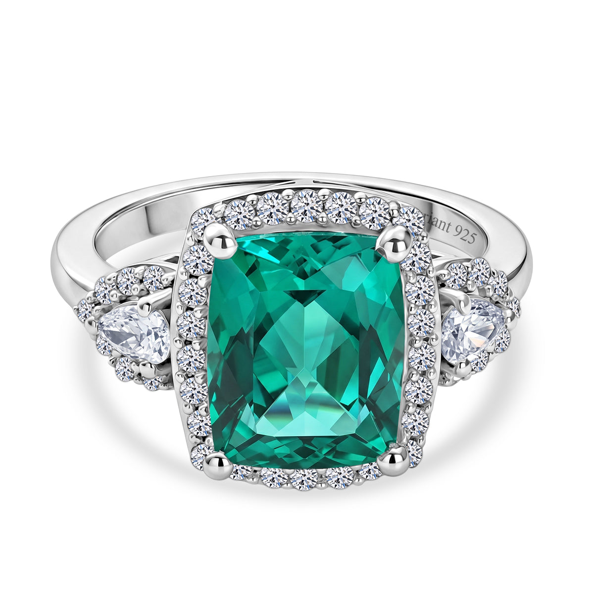 Close Out Deal-  AAA Lab Grown  Colombian Emerald &amp; Lab Grown Diamond (SI/G-H) Halo Ring in Rhodium Overlay Sterling Silver 3.50 Ct. V32522742 0