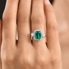 Close Out Deal-  AAA Lab Grown  Colombian Emerald & Lab Grown Diamond (SI/G-H) Halo Ring in Rhodium Overlay Sterling Silver 3.50 Ct._8616251_1