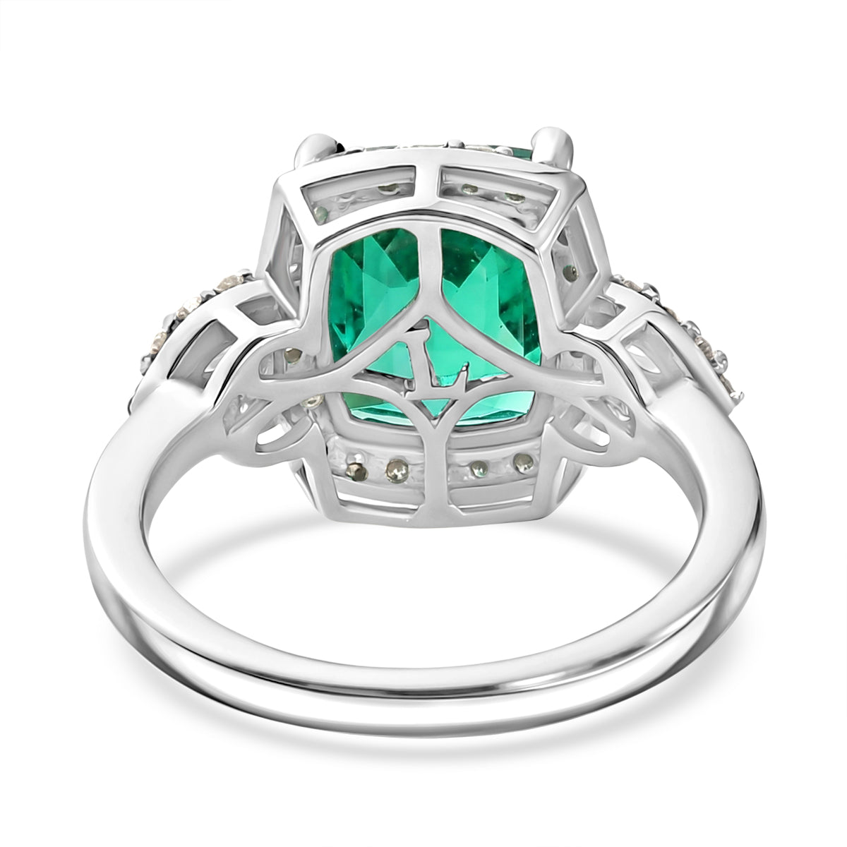 Close Out Deal-  AAA Lab Grown  Colombian Emerald &amp; Lab Grown Diamond (SI/G-H) Halo Ring in Rhodium Overlay Sterling Silver 3.50 Ct. V32522742 5
