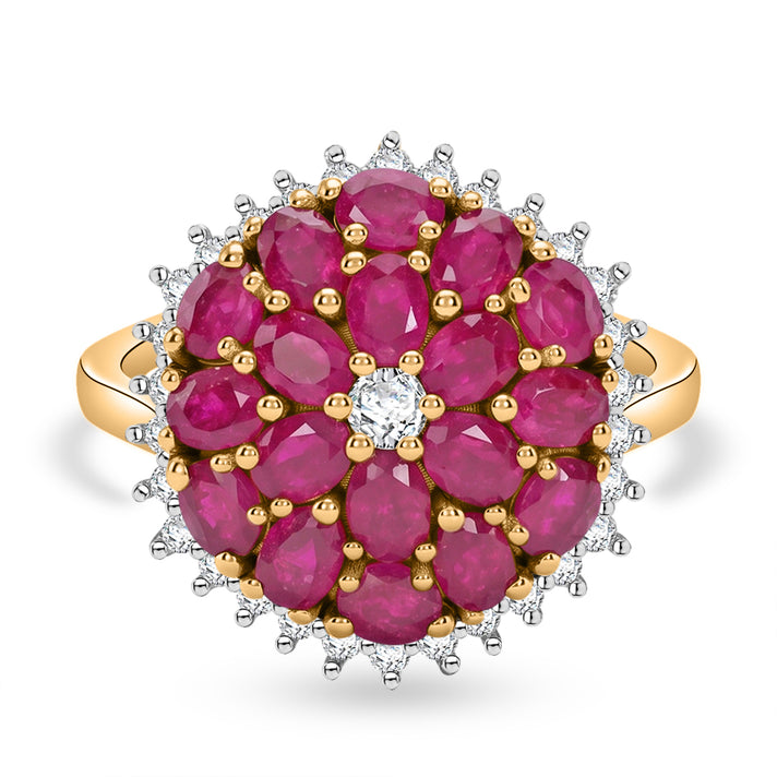 AAA African Ruby &amp; Lab Grown Diamond (SI-G-H) Floral Cluster Ring in 18K Vermeil Yellow Gold Plated Sterling Silver 5.62 Ct. 8616255 1