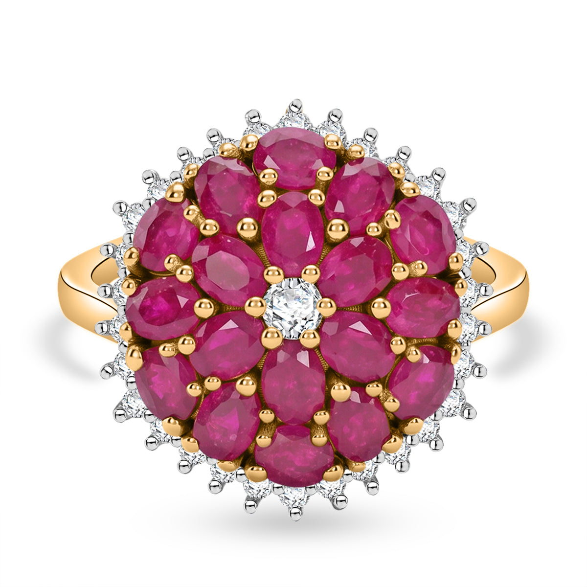 AAA African Ruby &amp; Lab Grown Diamond (SI/G-H) Floral Cluster Ring in 18K Vermeil Yellow Gold Plated Sterling Silver 5.62 Ct. V32602958 0