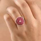 JARDIN COLLECTION - AAA African Ruby & Lab Grown Diamond (SI/G-H) Floral Cluster Ring in 18K Vermeil Yellow Gold Plated Sterling Silver 5.62 Ct._8616288_1