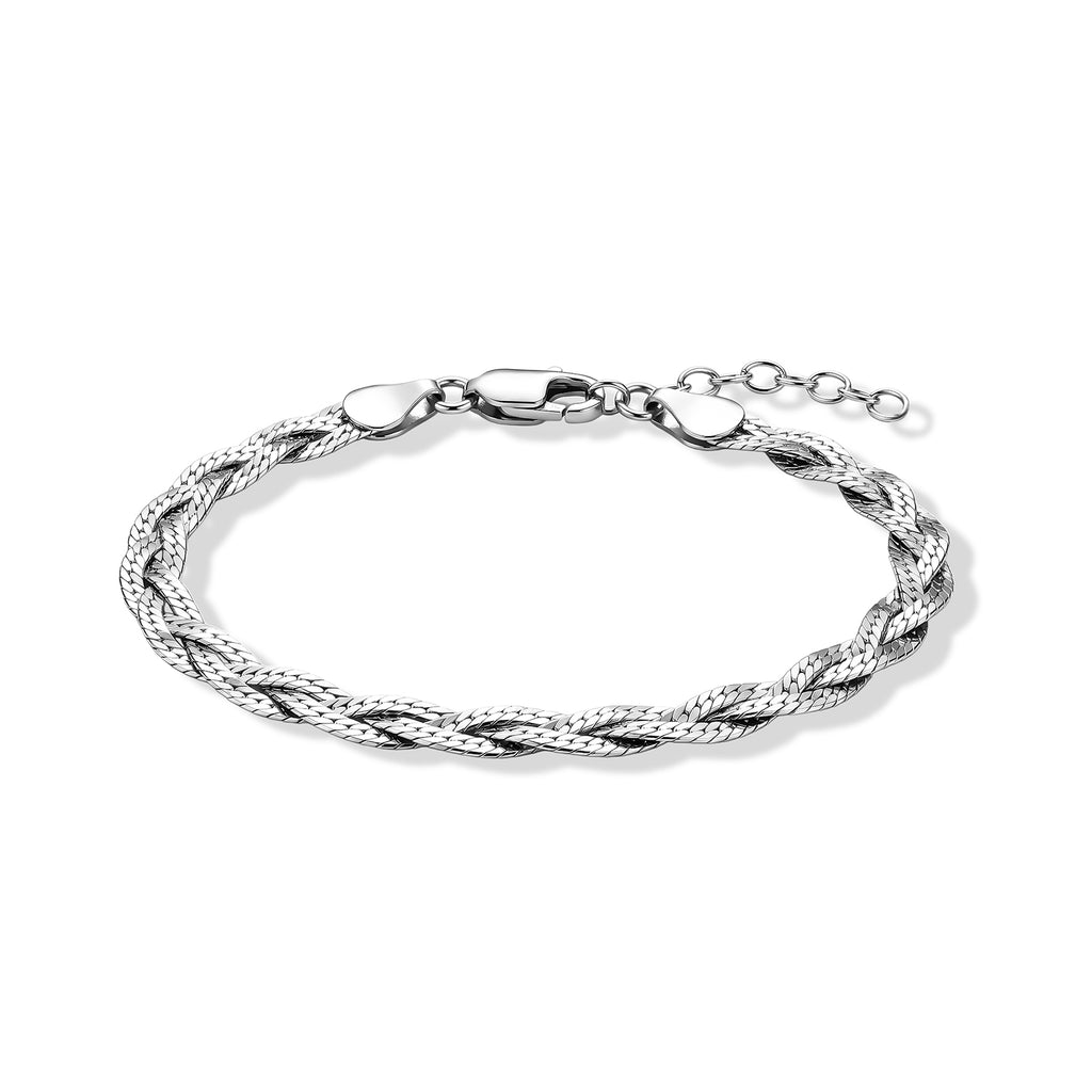 Rhodium Overlay Sterling Silver Treccia Vintage Bracelet (Size - 7+1 Ext) with Lobster Clasp_8616365