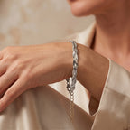 Rhodium Overlay Sterling Silver Treccia Vintage Bracelet (Size - 7+1 Ext) with Lobster Clasp_8616365_1