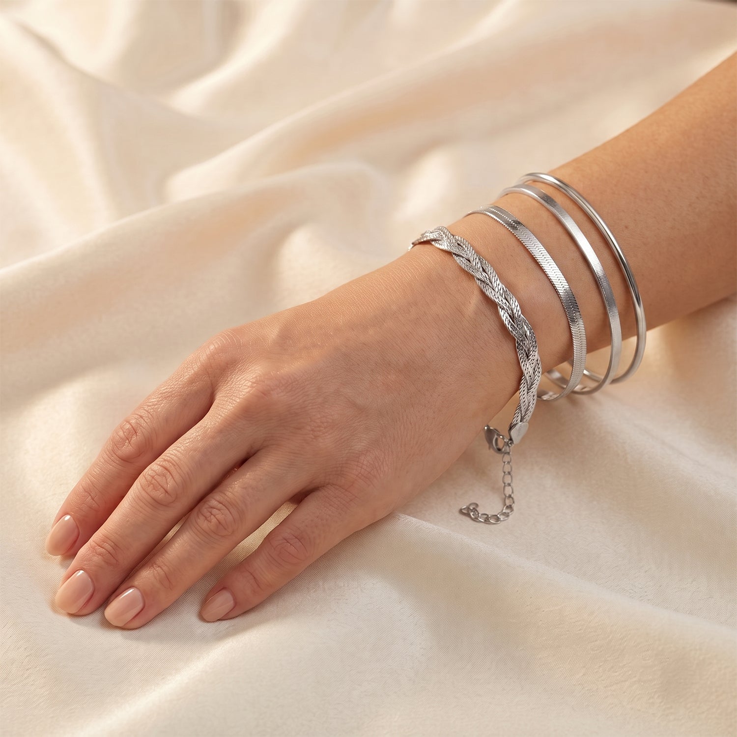 Rhodium Overlay Sterling Silver Treccia Vintage Bracelet (Size - 7+1 Ext) with Lobster Clasp V32491721 2