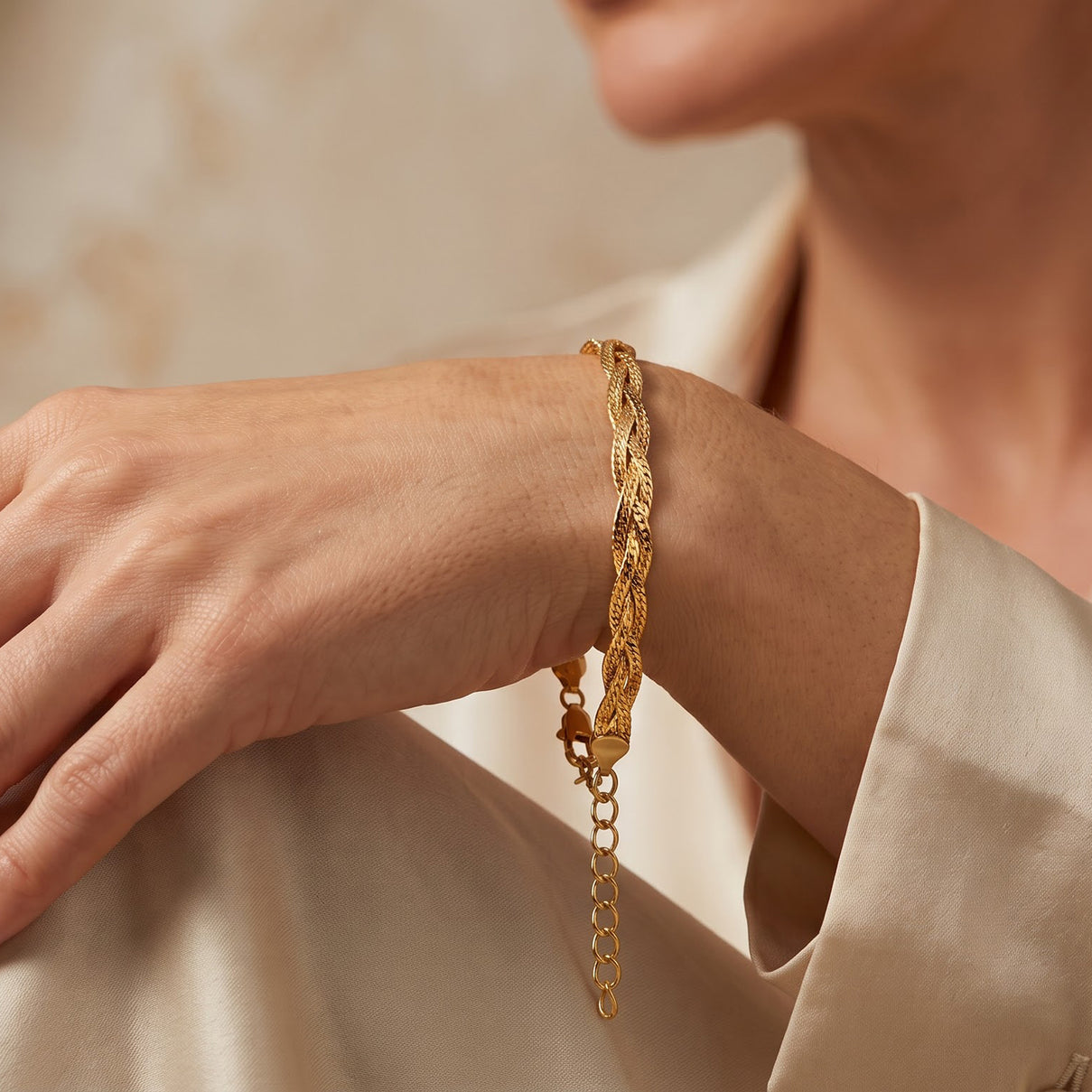 Yellow Gold Plated Sterling Silver Treccia Vintage Bracelet (Size - 7+1 Ext) with Lobster Clasp V32491896 1