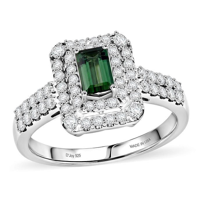 Certified and Appraised D'Joy Lagoon Tourmaline, Moissanite Main Stone With Surrounding Stone Ring in Rhodium Overlay Sterling Silver 1.390 Ct. 8616715 1