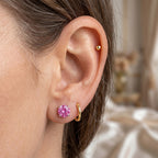 D'Joy - Pink Moissanite Solitaire Stud Push Post Earring in Rhodium Overlay Sterling Silver_8616865_2