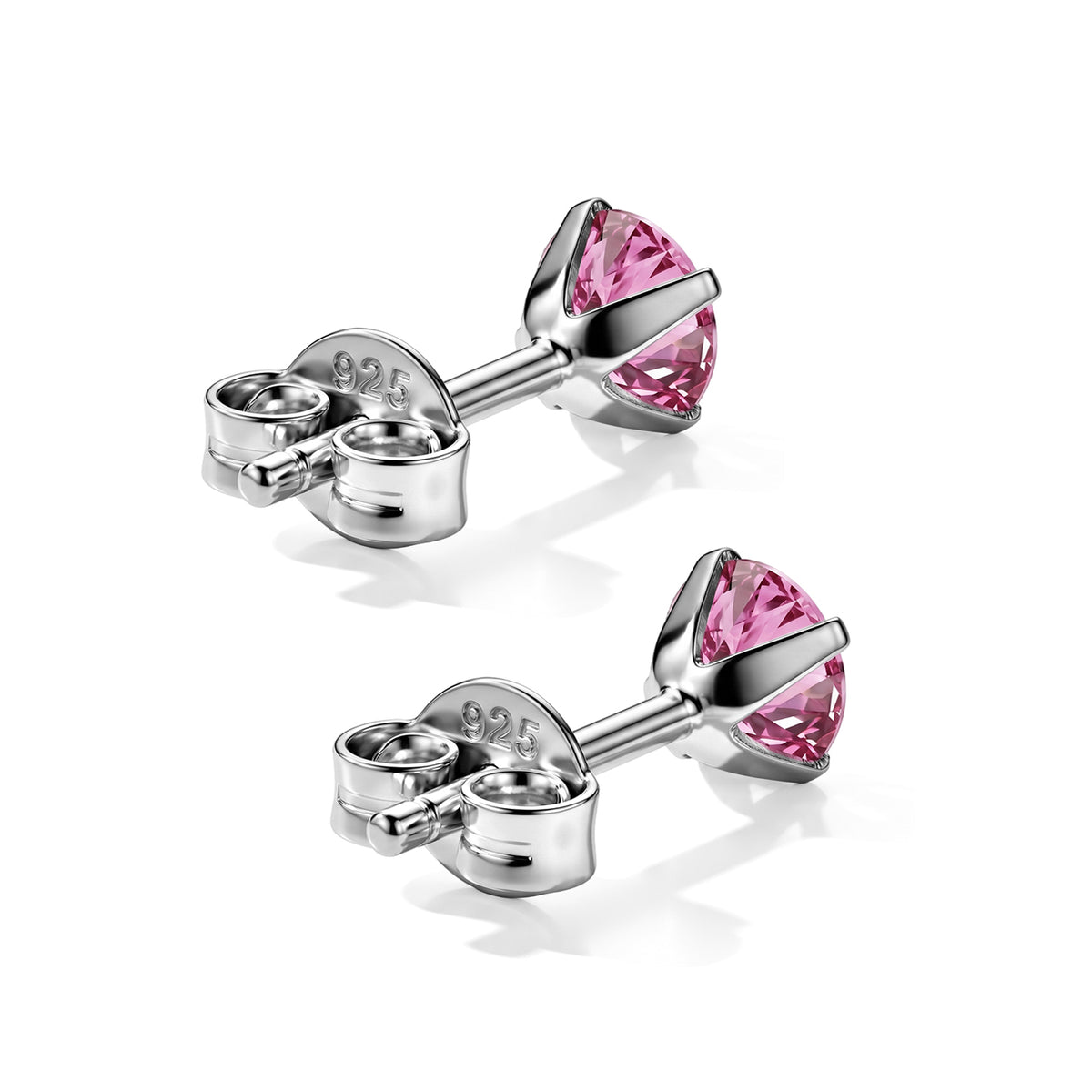 D'Joy - Pink Moissanite Solitaire Stud Push Post Earring in Rhodium Overlay Sterling Silver V32514169 3