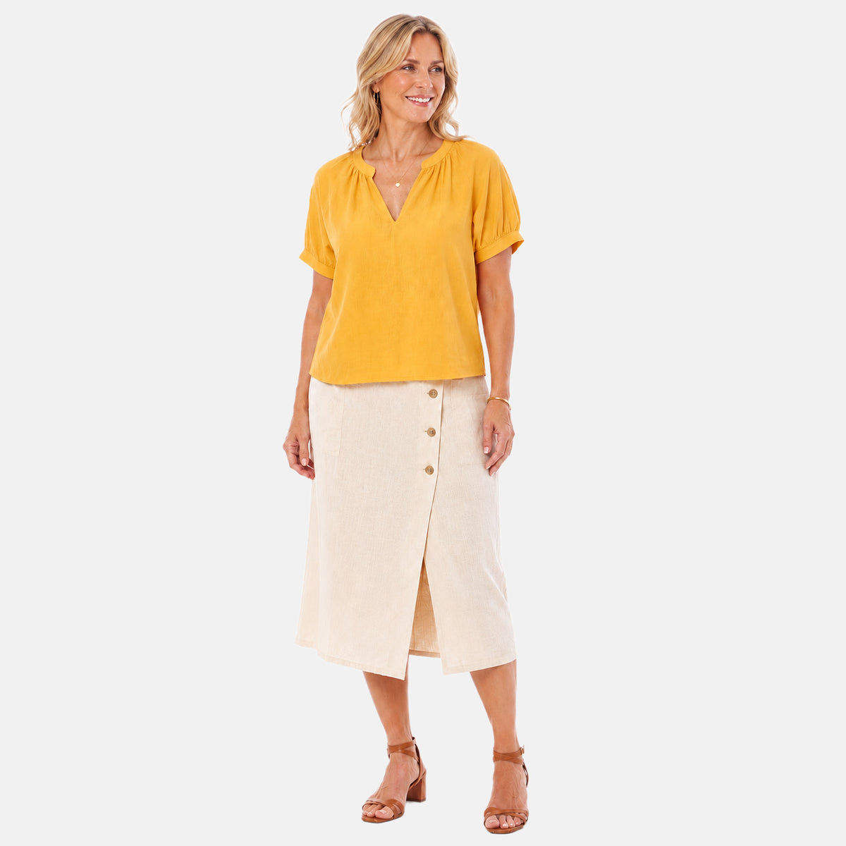 Charlotte West Close Out V-Neck Puff Sleeve Top (Size 10) - Mustard Yellow V32554557 0