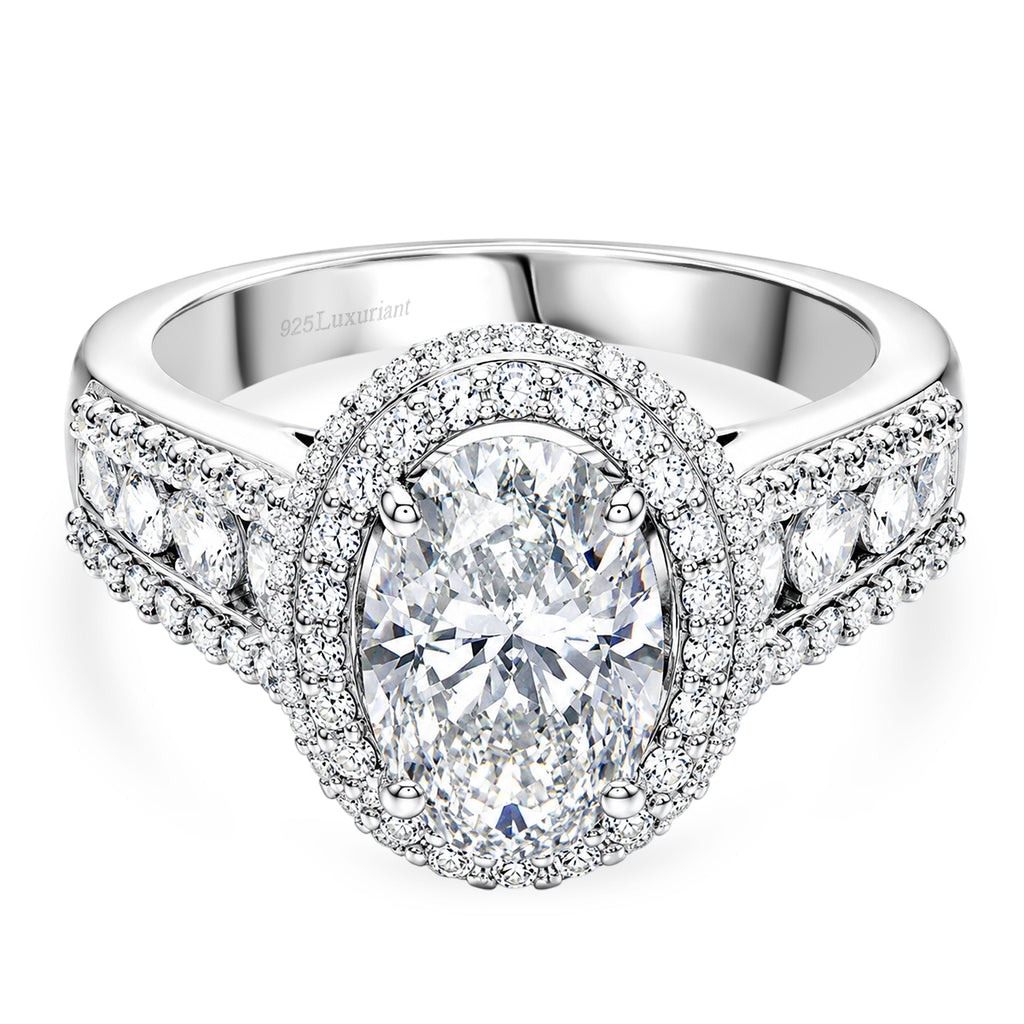 Luxuriant - SGL Certified Lab Grown Diamond (SI/G-H) Halo Ring in Rhodium Overlay Sterling Silver 3.00 Ct._8617160
