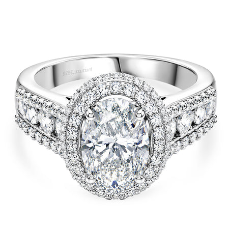 Luxuriant - SGL Certified Lab Grown Diamond (SI/G-H) Halo Ring in Rhodium Overlay Sterling Silver 3.00 Ct. 8617160 1