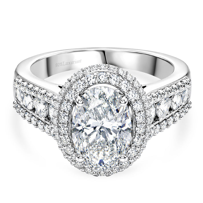 Luxuriant - SGL Certified Lab Grown Diamond (SI-G-H) Halo Ring in Rhodium Overlay Sterling Silver 3.00 Ct. 8617160 1
