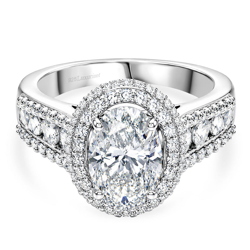 Luxuriant - SGL Certified Lab Grown Diamond (SI/G-H) Halo Ring in Rhodium Overlay Sterling Silver 3.00 Ct._8617160