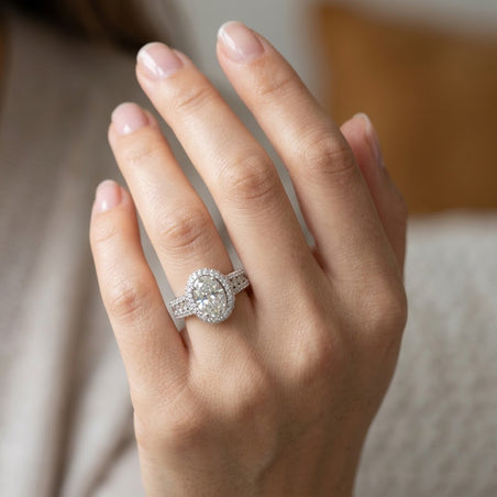 Luxuriant - SGL Certified Lab Grown Diamond (SI/G-H) Halo Ring in Rhodium Overlay Sterling Silver 3.00 Ct. 8617160 2