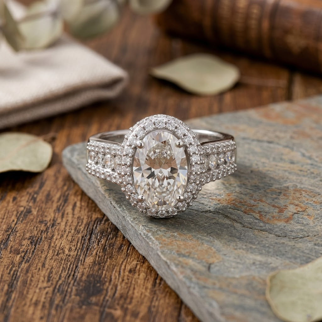 Luxuriant - SGL Certified Lab Grown Diamond (SI/G-H) Halo Ring in Rhodium Overlay Sterling Silver 3.00 Ct. 8617160 3