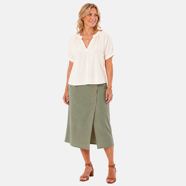 Charlotte West Close Out V-Neck Puff Sleeve Top (Size 20) - Cream 8617176 1