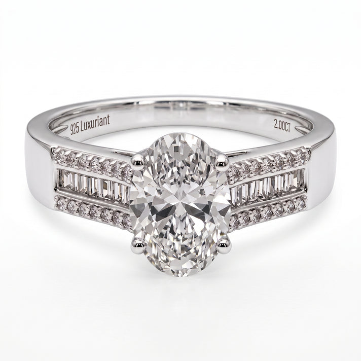LUXURIANT 2 Ct. Lab Grown Diamond Statement Ring in Rhodium Overlay Sterling Silver (SI-G-H) 8617195 1