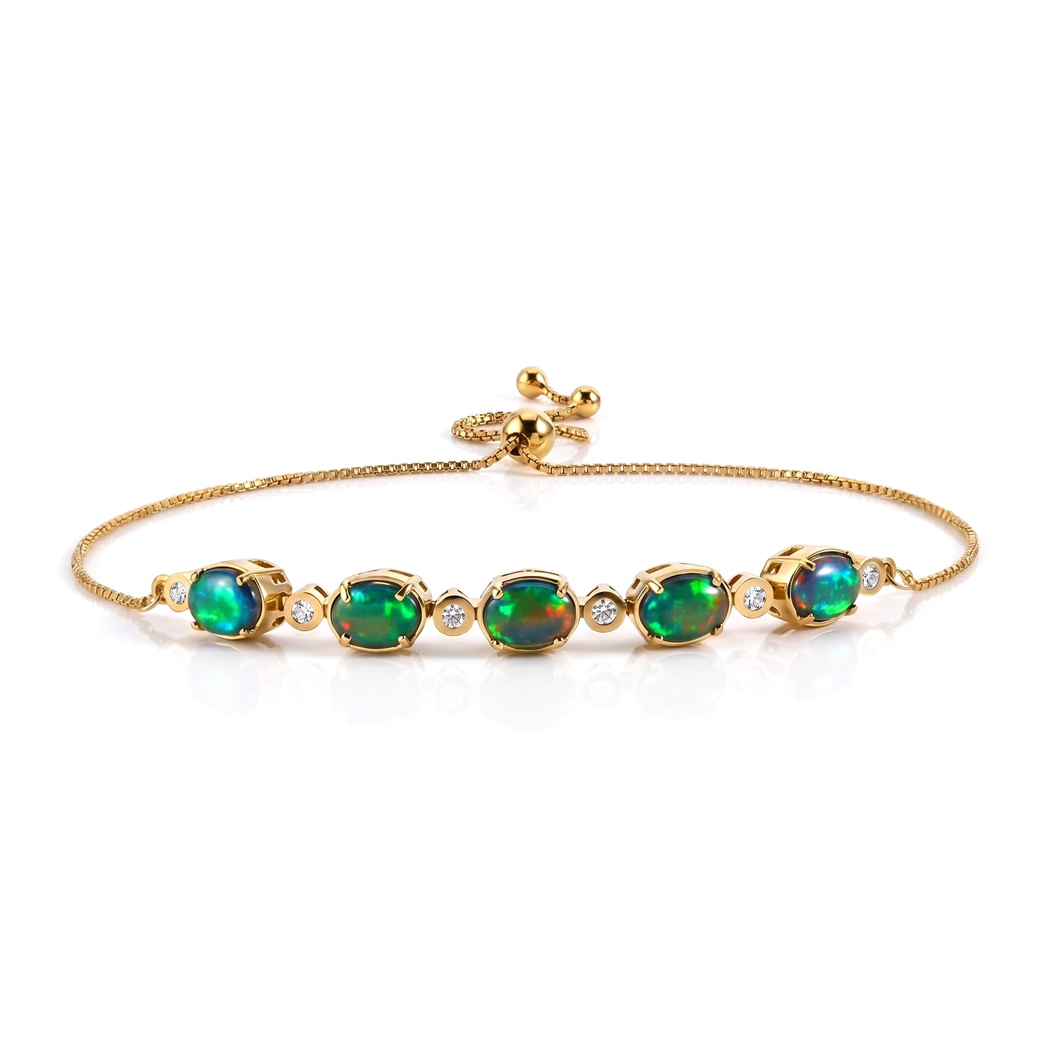 Luxuriant - Ammolite &amp; Lab Grown Diamond (SI-G-H) Adjustable Bracelet (Size - 10.5) in 18K Vermeil Yellow Gold Plated Sterling Silver 4.50 Ct. 8617214 0