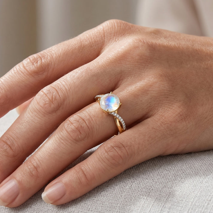 D'Joy - Rainbow Moonstone &amp; Moissanite Ring in 18K Vermeil Yellow Gold Plated Sterling Silver 1.40 Ct. 8617230 2