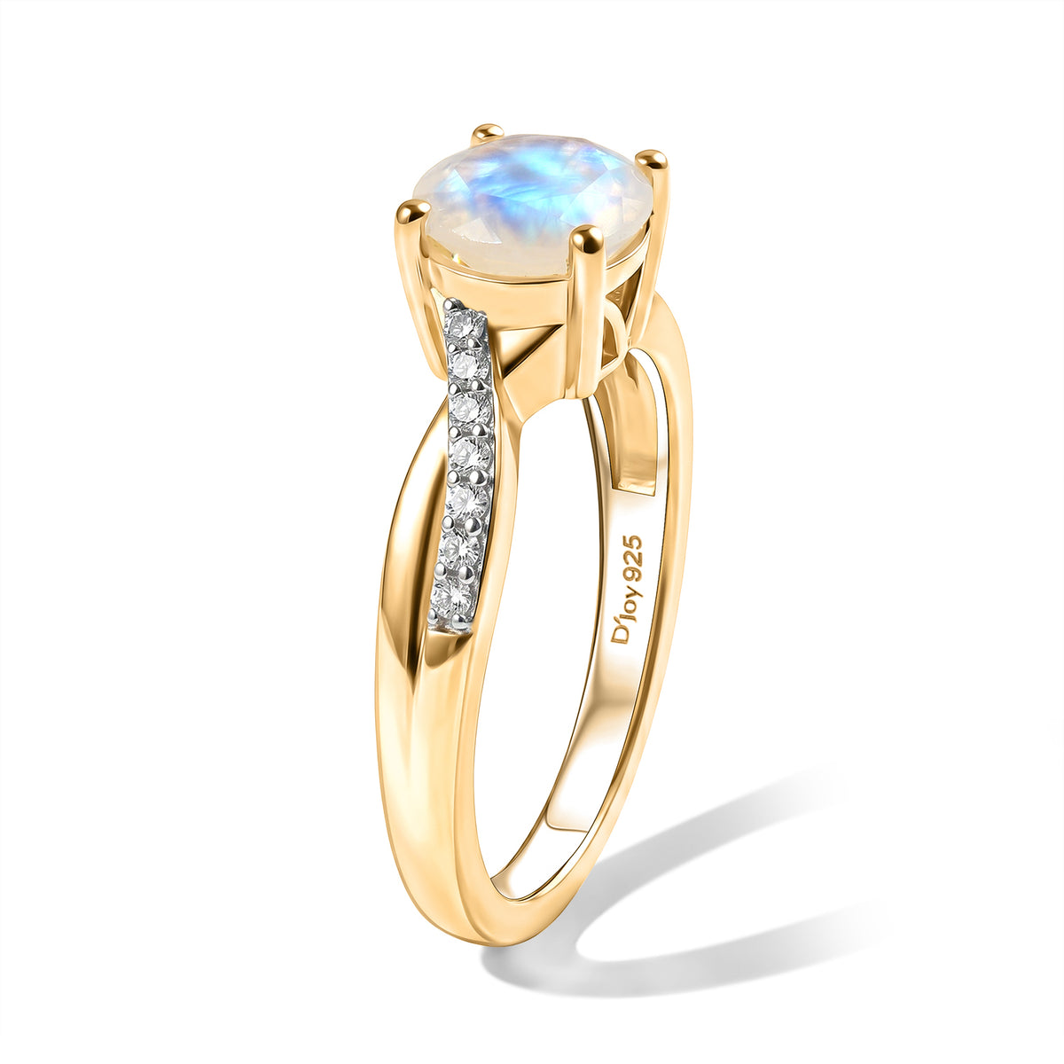 D'Joy - Rainbow Moonstone &amp; Moissanite Ring in 18K Vermeil Yellow Gold Plated Sterling Silver 1.40 Ct. V32564611 4
