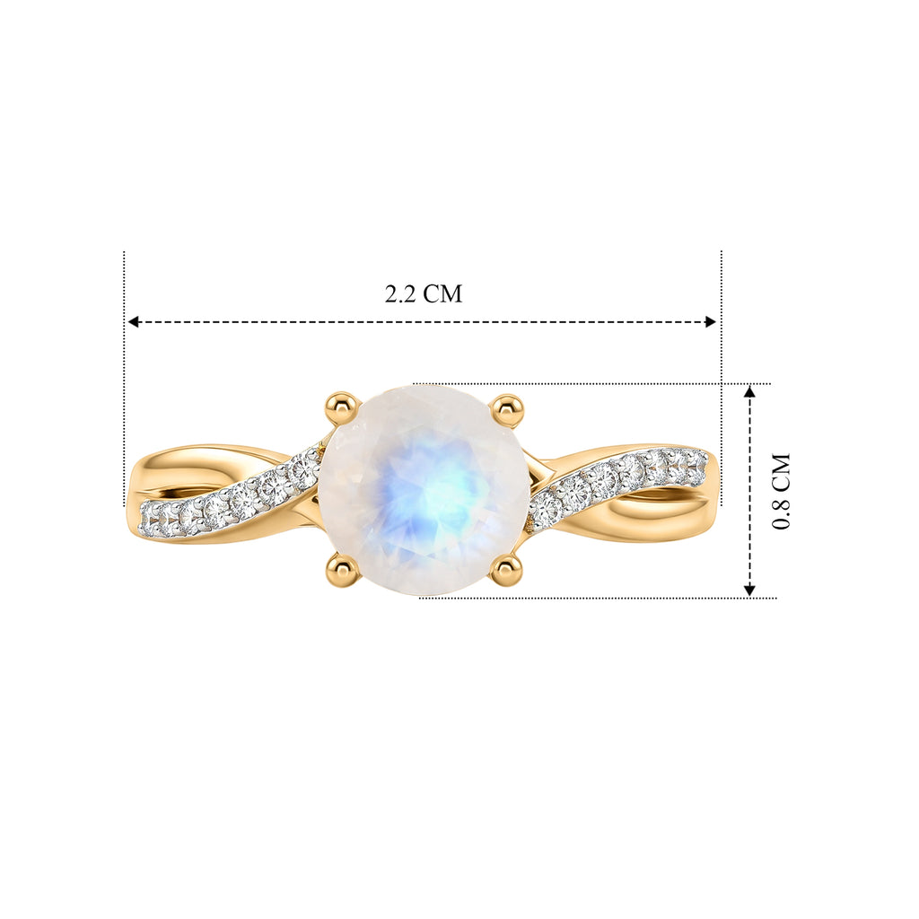 D'Joy - Rainbow Moonstone & Moissanite Ring in 18K Vermeil Yellow Gold Plated Sterling Silver 1.40 Ct.