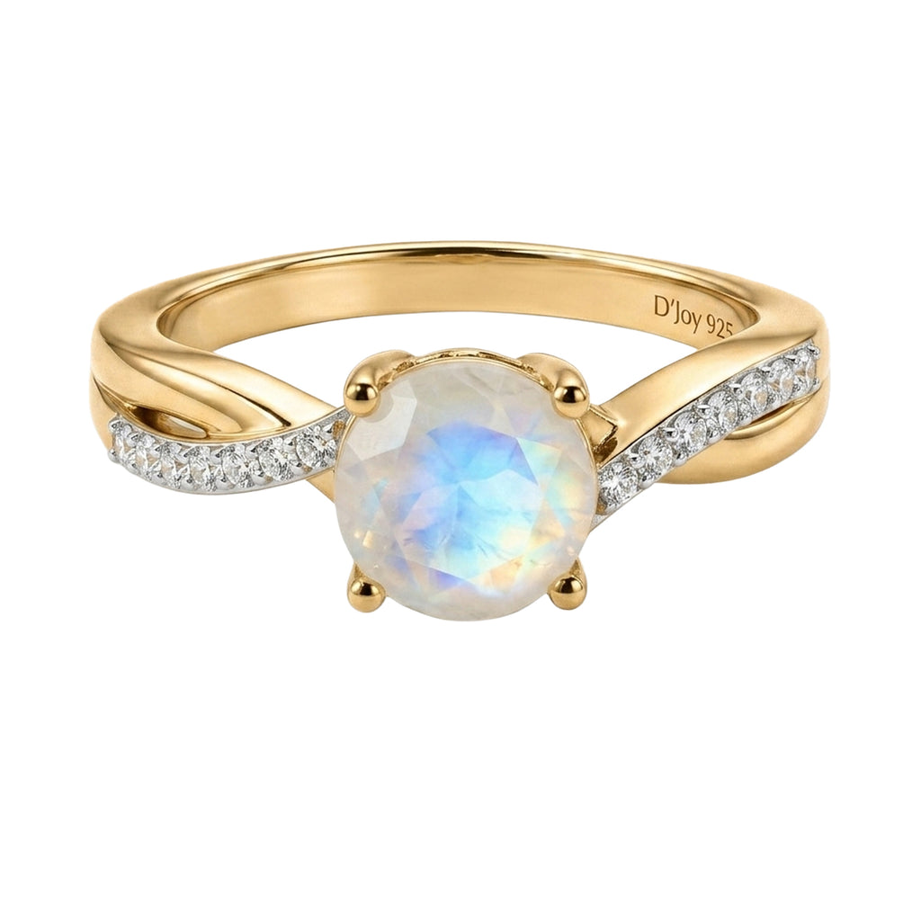 D'Joy - Rainbow Moonstone & Moissanite Ring in 18K Vermeil Yellow Gold Plated Sterling Silver 1.40 Ct._8617233