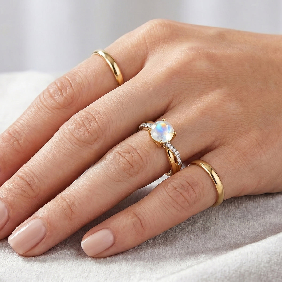 D'Joy - Rainbow Moonstone &amp; Moissanite Ring in 18K Vermeil Yellow Gold Plated Sterling Silver 1.40 Ct. V32519289 2
