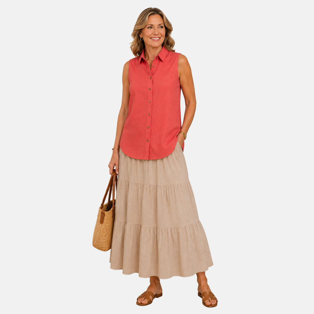 Charlotte West Womens Sleeveless Button-Down Top (Size 12) - Coral_8617308