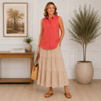 Charlotte West Womens Sleeveless Button-Down Top (Size 12) - Coral_8617308_1